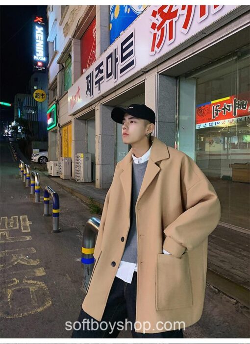 Men Korean Fashion Wool Trench Coat 16