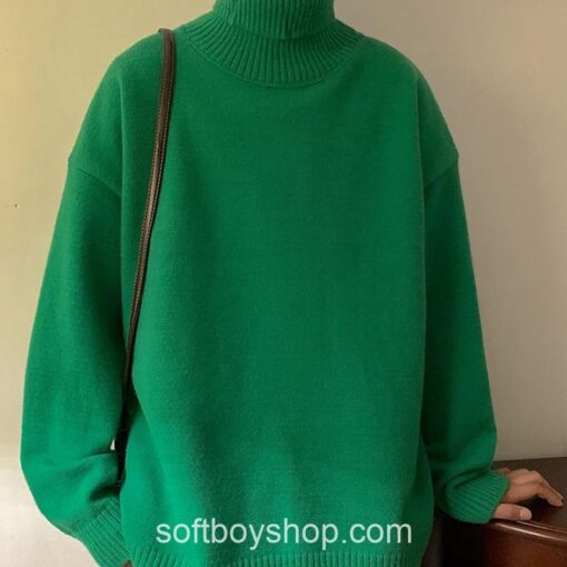 Soft Boy Men Harajuku Knitted Turtleneck Sweater 4
