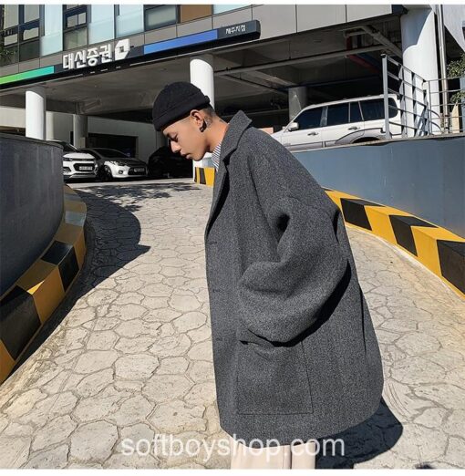 Men Korean Fashion Wool Trench Coat 15