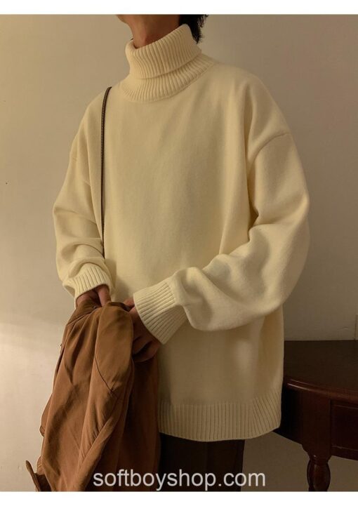 Soft Boy Men Harajuku Knitted Turtleneck Sweater 23