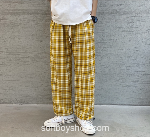 Softboy Comfortable Baggy Y2k Casual Plaid Pants
