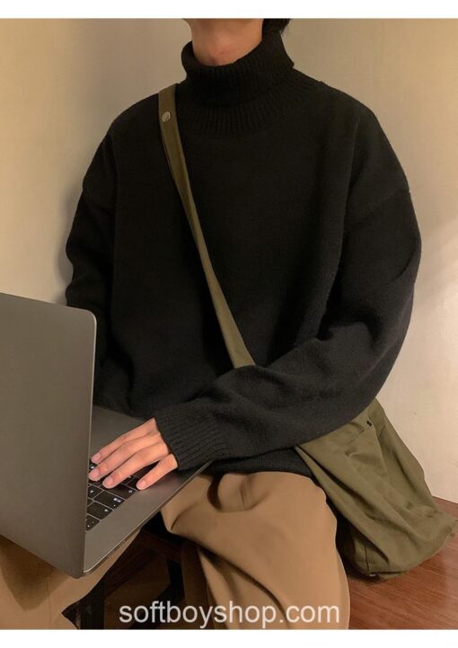 Soft Boy Men Harajuku Knitted Turtleneck Sweater 15