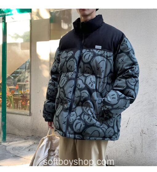 Men Japanese Streetwear Smile Softboy Puffer Jacket 13