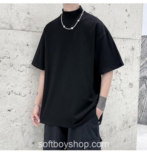 Soft Boy Streetwear Turtleneck Men Tshirt 13