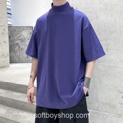Soft Boy Streetwear Turtleneck Men Tshirt 3