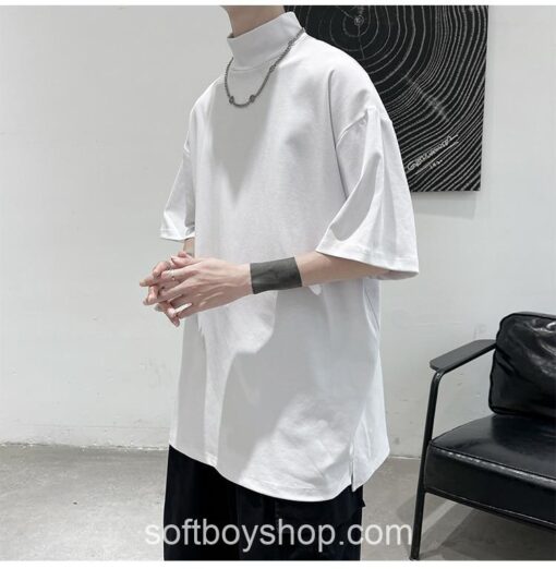 Soft Boy Streetwear Turtleneck Men Tshirt 11