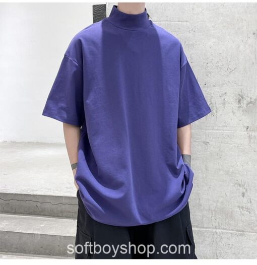 Soft Boy Streetwear Turtleneck Men Tshirt 14