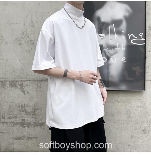 Soft Boy Streetwear Turtleneck Men Tshirt 10