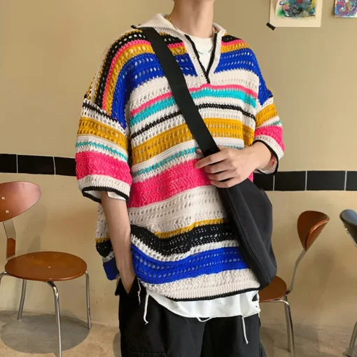 Stripe Knit Tee Soft Boy Sweater 1